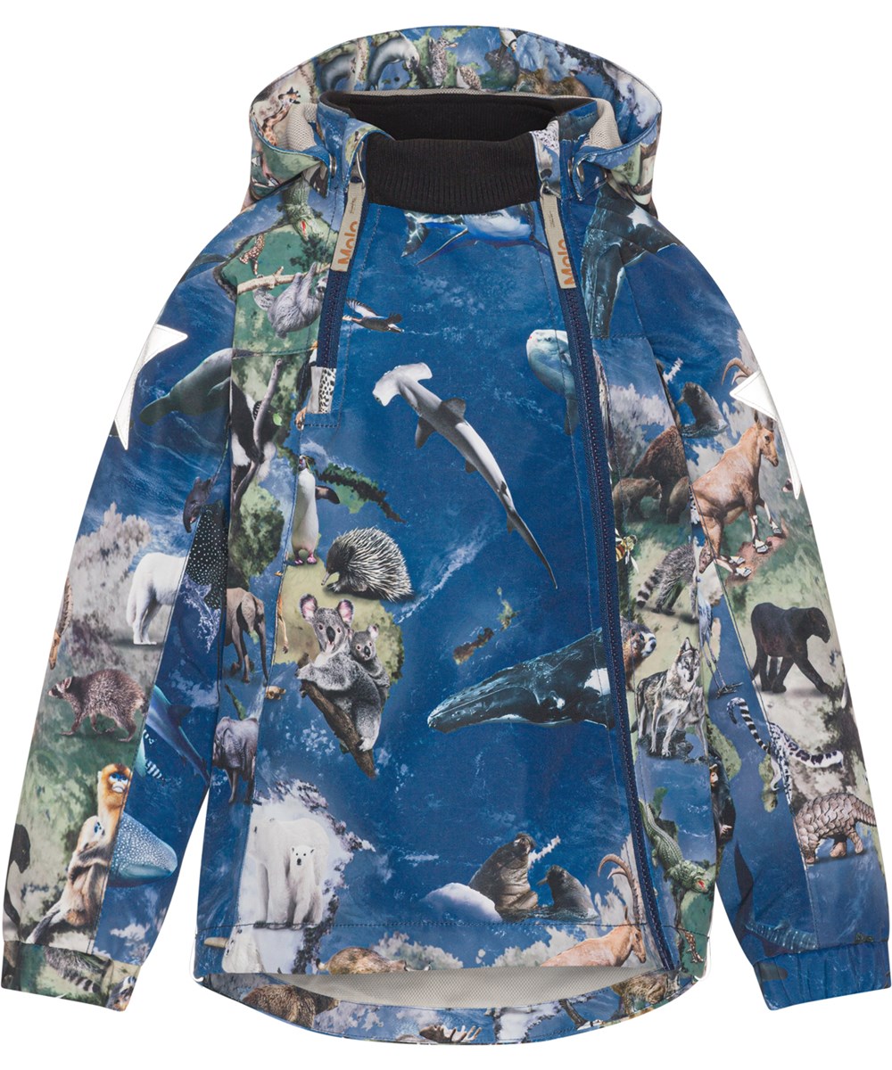 Hopla - Living Wildlife - Återvunnen anorak i blå med djurmönster.