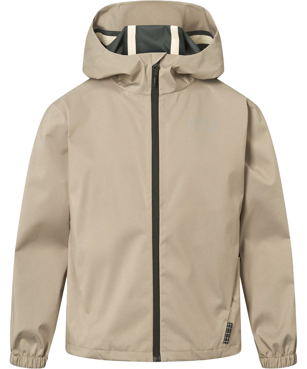 Horizon - Clay - Sandfärgad vind- och vattentät jacka för barn med huva och laminerad insida i återvunnen polyester.