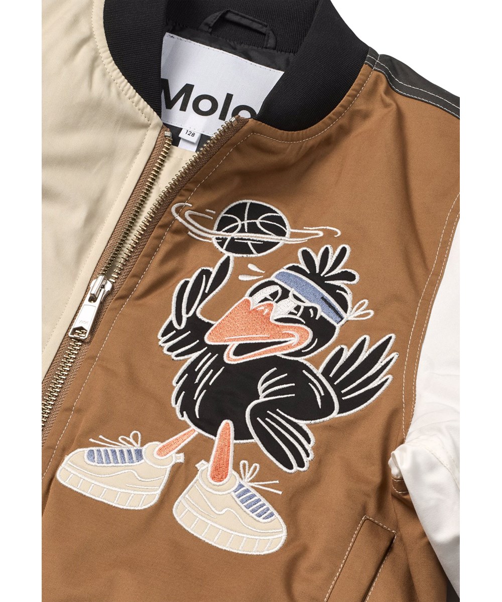 Hedley - Basket Comics - Beige, svart och brun bomberjacka för barn med tigermönster.