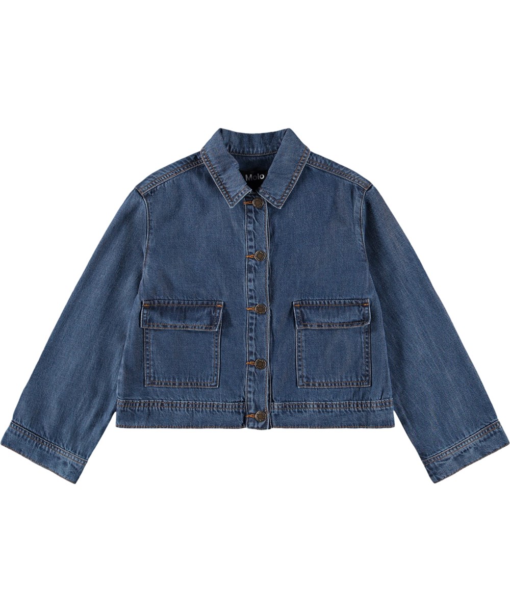 Helena - Washed Blue - Blå klassisk denimjacka för barn i viskos och bomull.