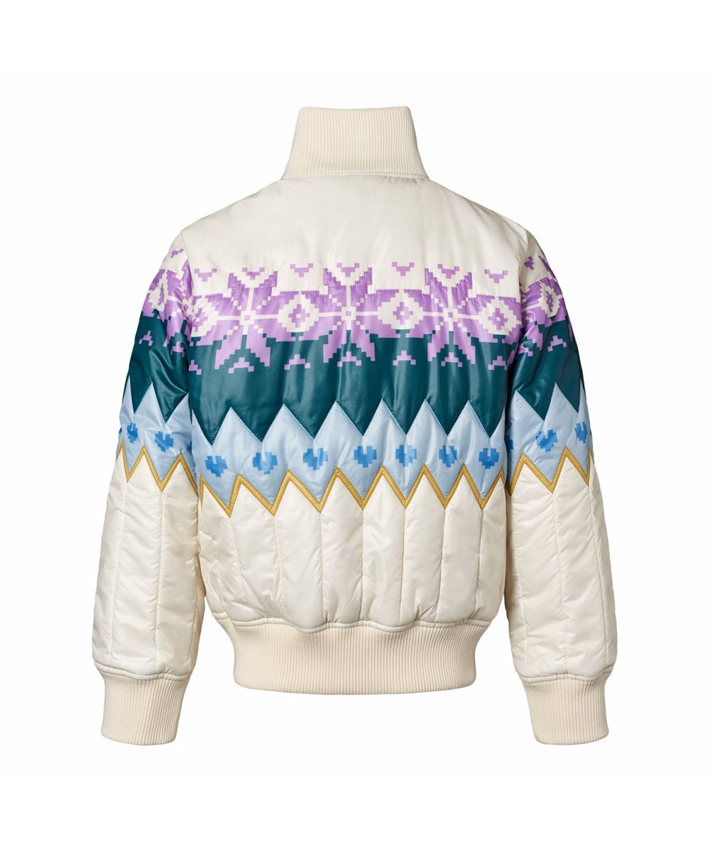 Henna - Grande Nordic - Off-white quiltad jacka för barn med norsk-inspirerat mönster i flera färger.