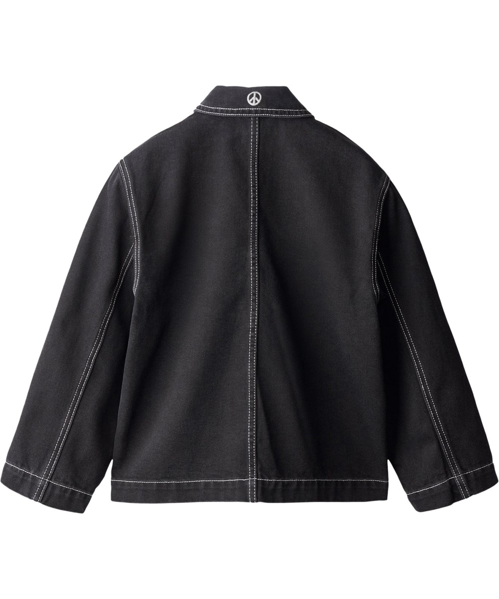 Hetson - Washed Black - Svart denimjacka för barn i ekologisk bomull med dragkedja.