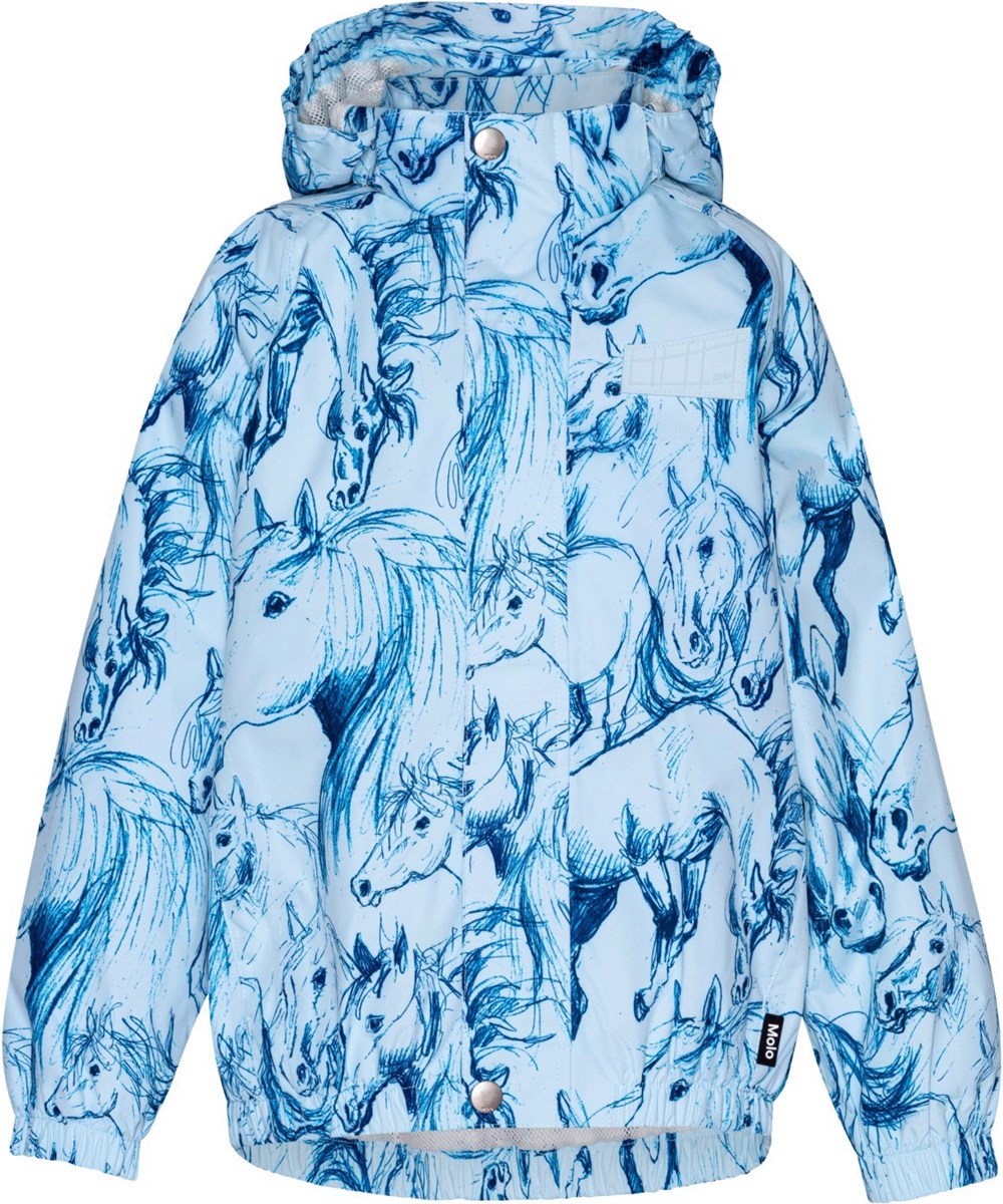 Waiton - Sky Blue Horses - Ljusblå regnjacka med hästar i material som andas.