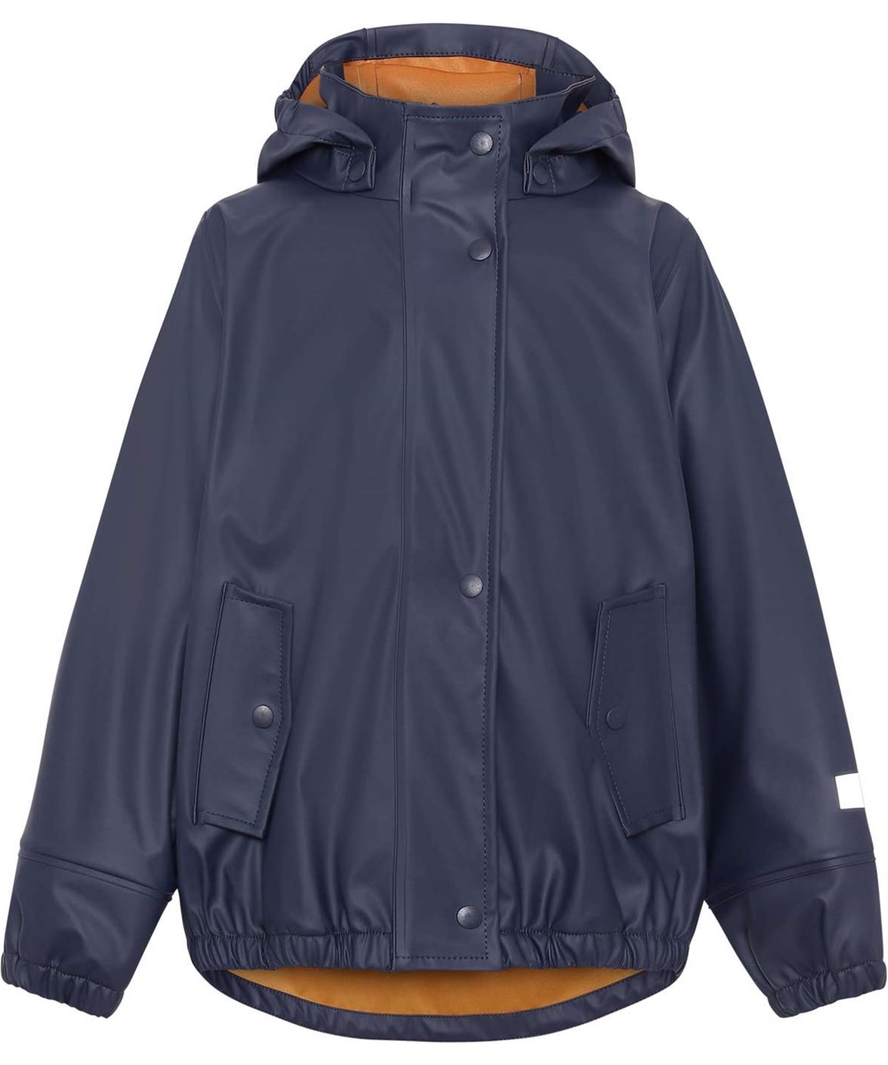 Zan - Classic Navy - Återvunnen gummi regnjacka i mörkblå.