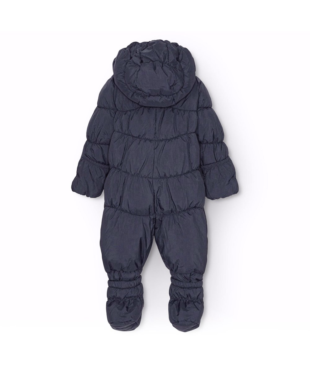 Hebe - Dark Night - Vattenavvisande mörkblå overall för baby i återvunnen polyester.