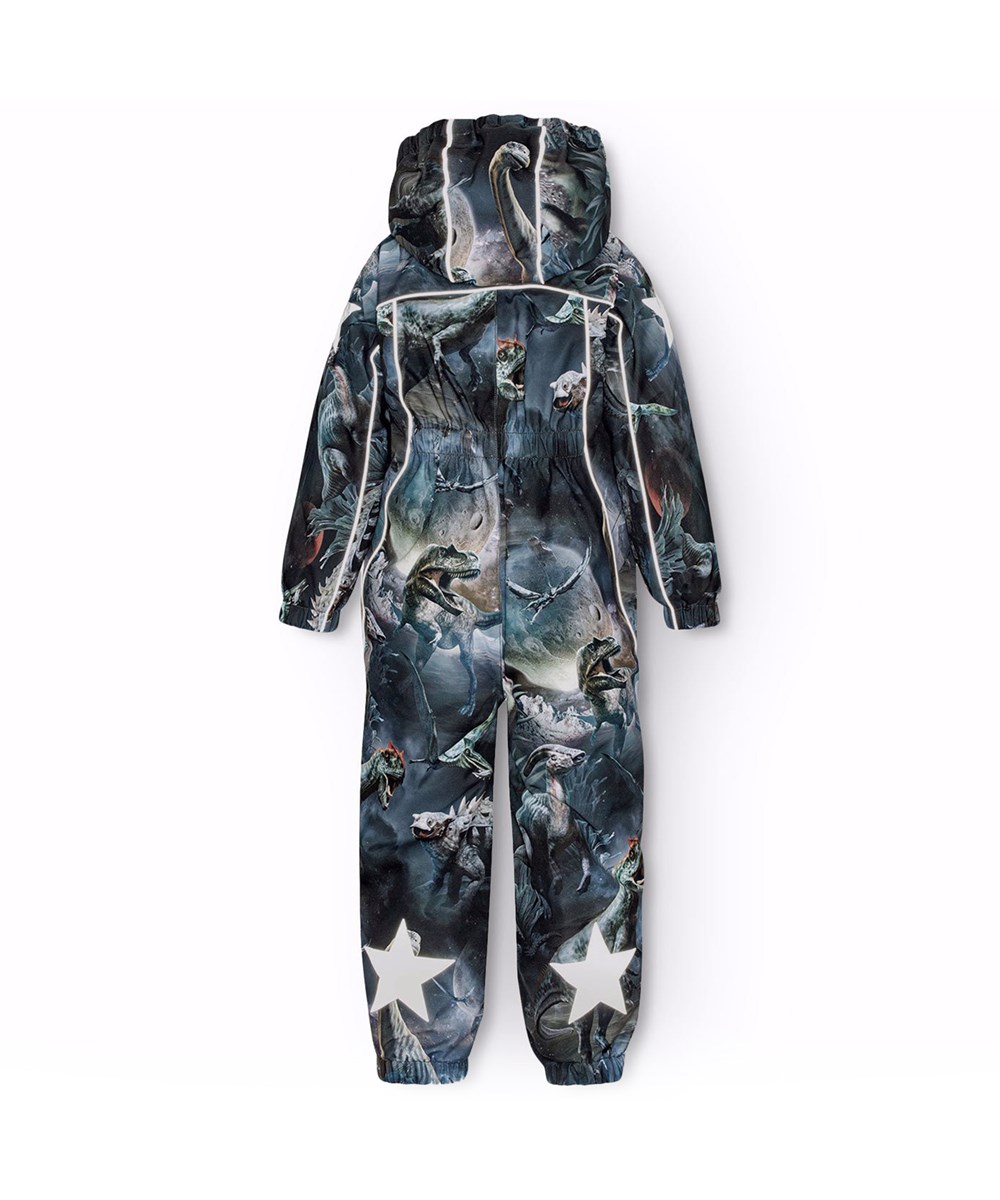 Polaris - Dino In Space - Barnoverall i återvunnen polyester med ett coolt tryck av vilda dinosaurier i mörkblå och bruna nyanser.