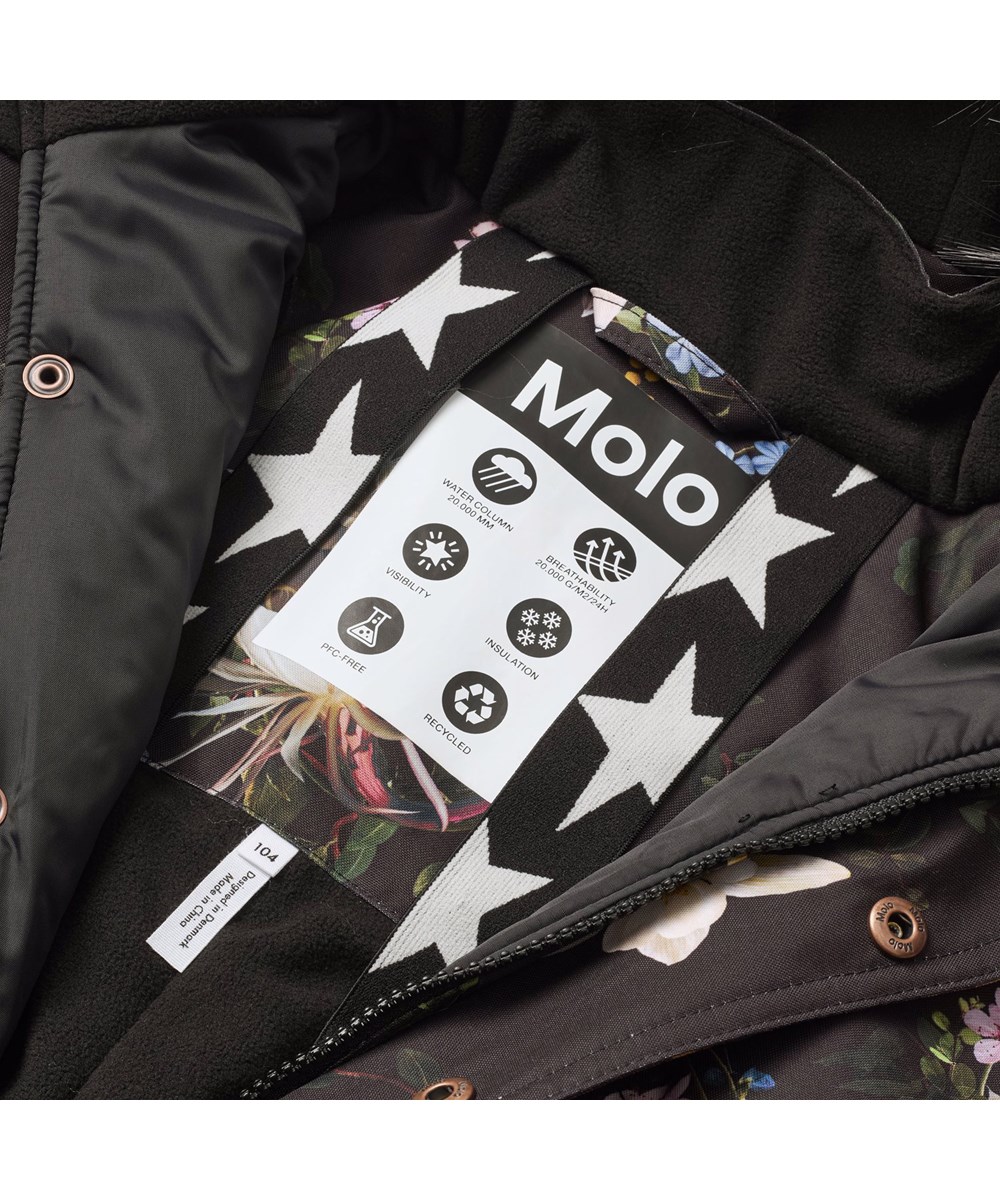 Polaris Fur - Paisley Flowers - Vind- och vattentät mörkgrön overall för en kall vinter eller skidsemester i återvunnen polyester och vadderad med 3M™ Thinsulate™.