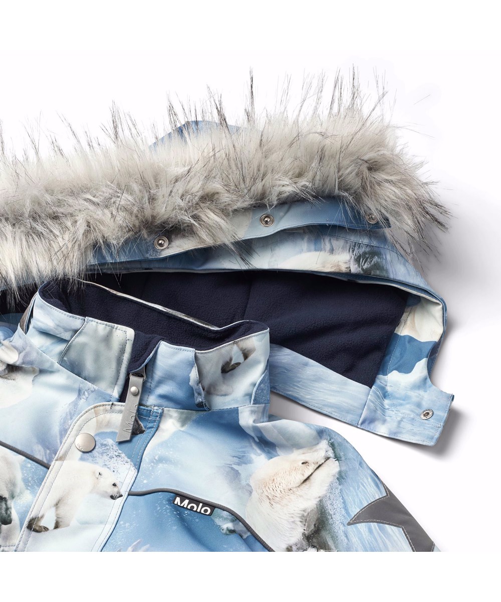 Polaris Fur - Polar Bear Joy - Barnoverall i återvunnen polyester med ett coolt tryck av isbjörnar.