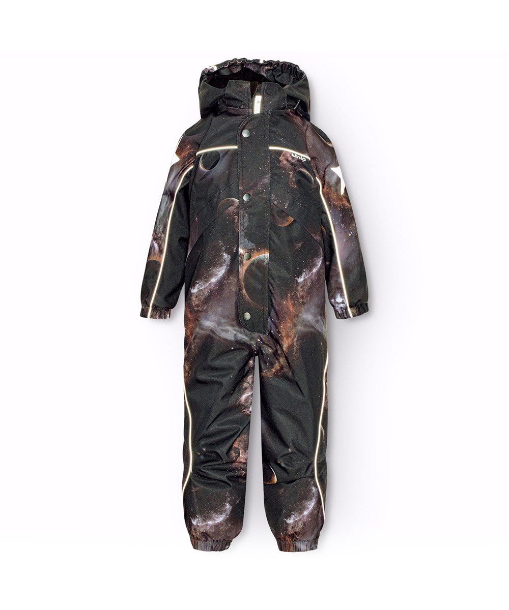Polaris - Infinity - Svart barnoverall i återvunnen polyester med ett tryck av planeter och de vackra ljusen i rymden.