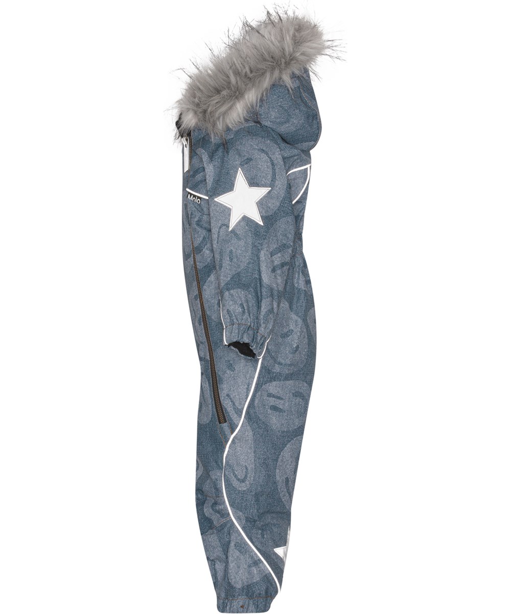 Pyxis Fur - Denim Swirley - Återvunnen overall i blå med smileys.