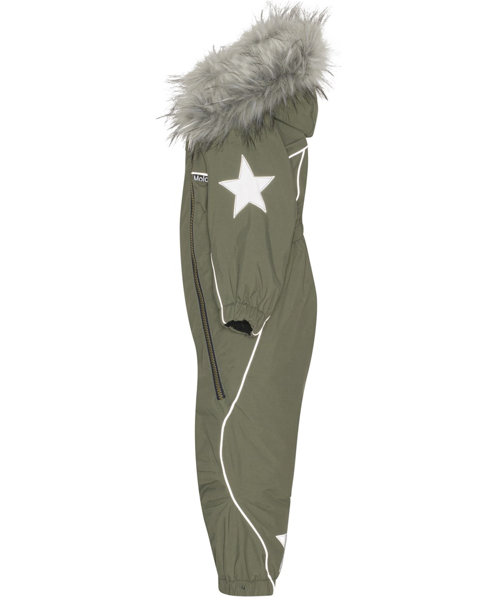 Pyxis Fur - Dusty Green - Återvunnen overall i grön med pälskrage.