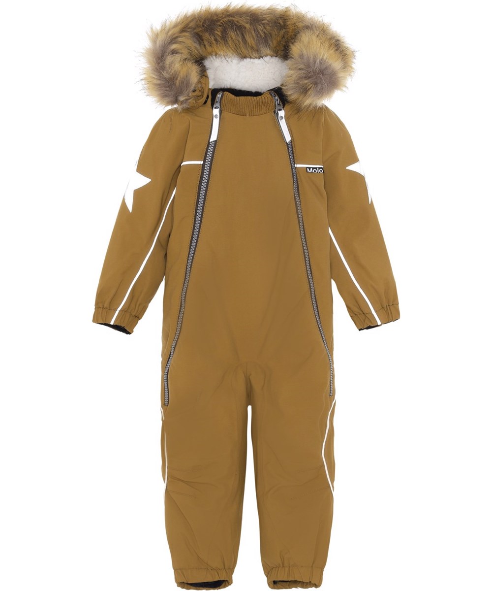 Pyxis Fur - Earthy - Återvunnen brun overall med pälskrage.