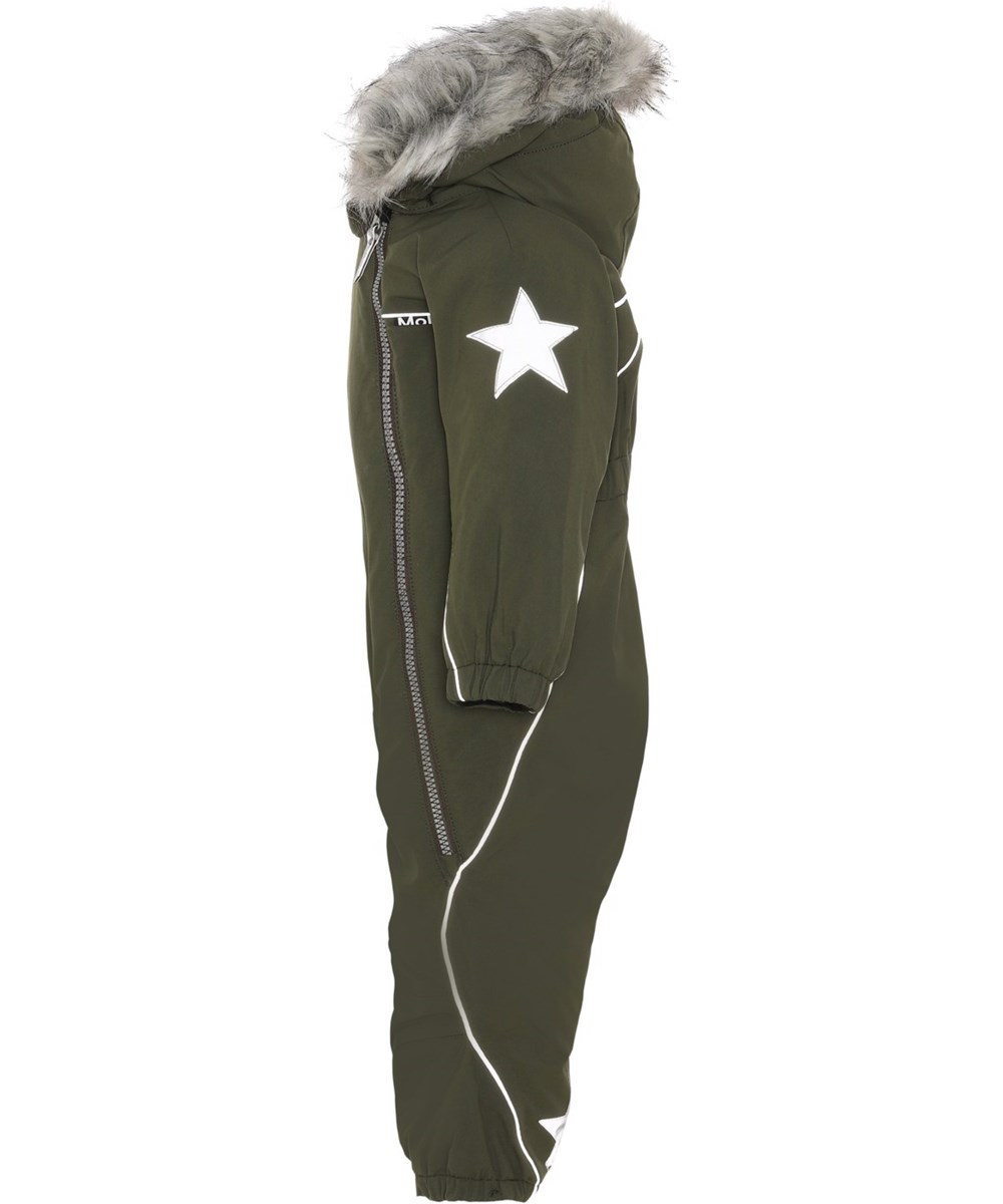 Pyxis Fur - Forest - Återvunnen grön overall med pälskrage.