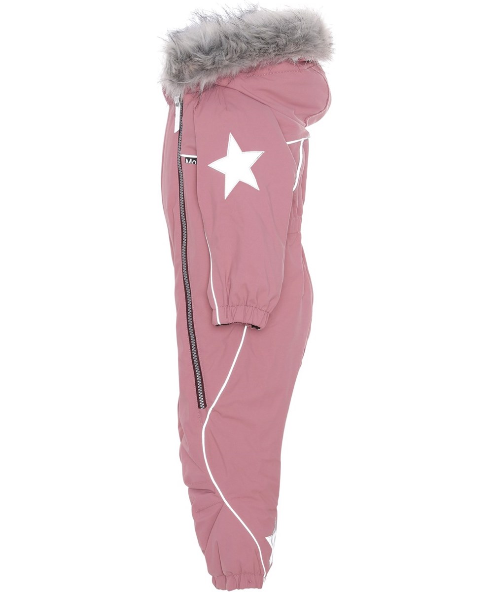 Pyxis Fur - Velvet Rose - Återvunnen rosa overall med pälskrage.