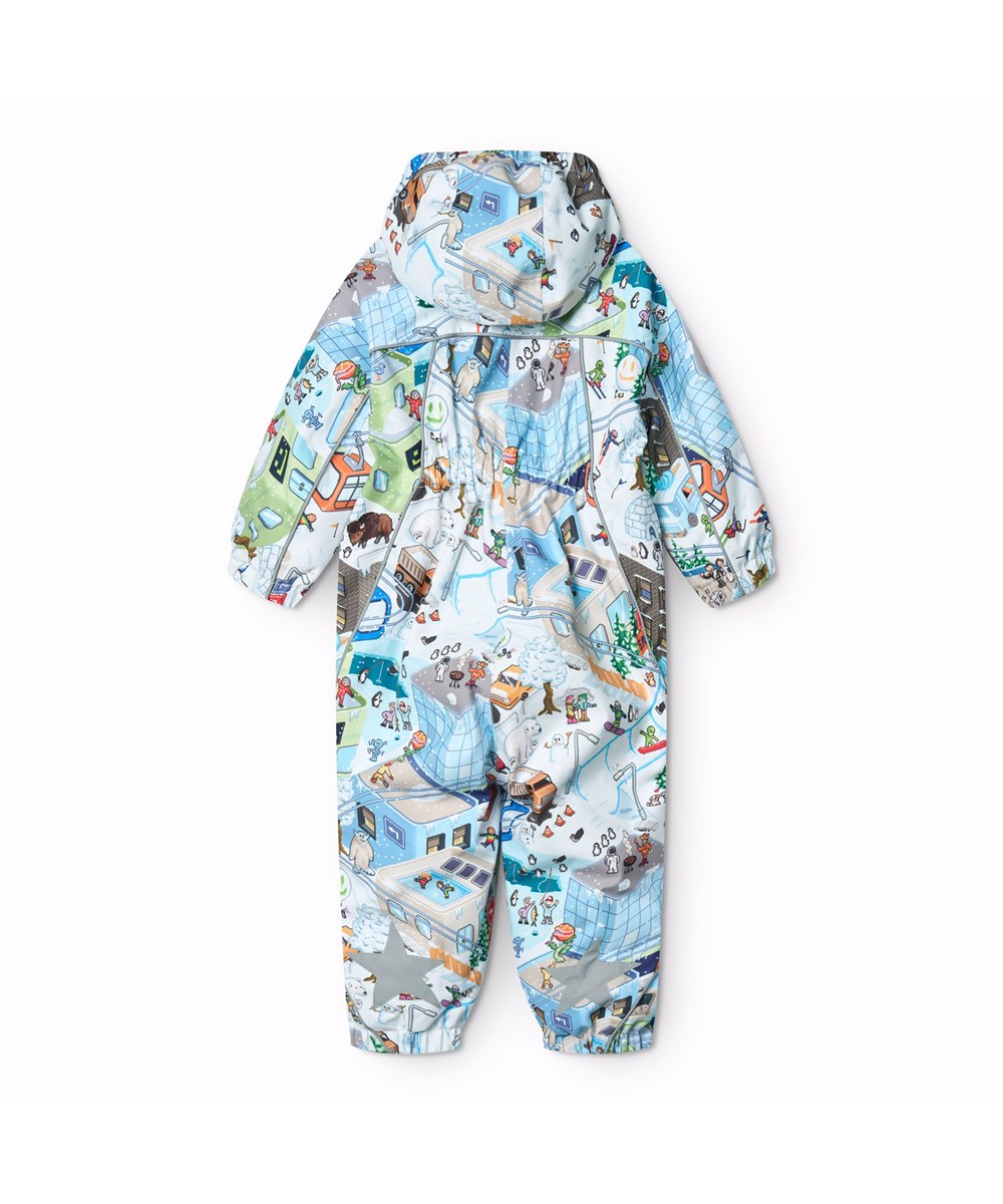 Pyxis - Pixel Winter - Vind- och vattentät overall för kalla vintrar tillverkad av återvunnen polyester, med ett pixlat mönster av den verkliga världen, roliga karaktärer från Molos kollektioner och vadderad med 3M™ Thinsulate™.